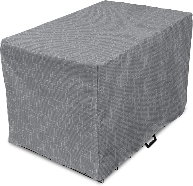 Ambesonne Geometric Dog Crate Cover, Interlinking Round Edged Squares Forming Tileable Pattern, Easy to Use Pet Kennel Cover for Medium Large Dogs, 42 Inch, Pearl Grey