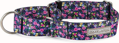 Lucky Love Dog Wide Martingale Dog Collar - No-Slip, Durable, & Soft Webbing 1.5 inch Martingale Collar for Dogs Male and Female - Ideal for Training & Walking, Stylish Primrose Pattern, Large Size