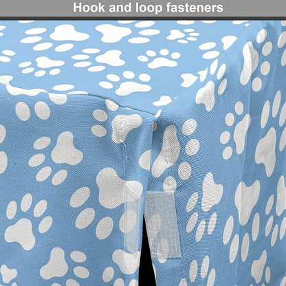 Ambesonne Paw Print Dog Crate Cover, Animal Themed Pattern with Pet Foot Marks on Blue Toned Background Print, Easy to Use Pet Kennel Cover for Medium Large Dogs, 42 Inch, Sky Blue