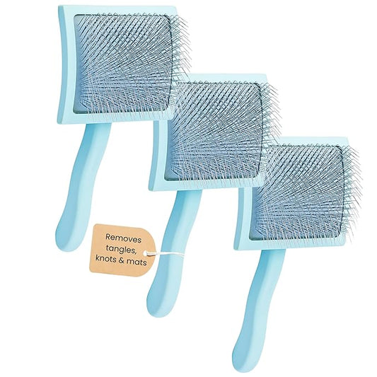 Pet Slicker Brush With Soft Massage Grooming Stainless Steel Pins - For Dematting, Shedding Fur, and Undercoat - Ideal Gift for Professional Pet Groomers - Long Slicker Brush - Flying Pawfect