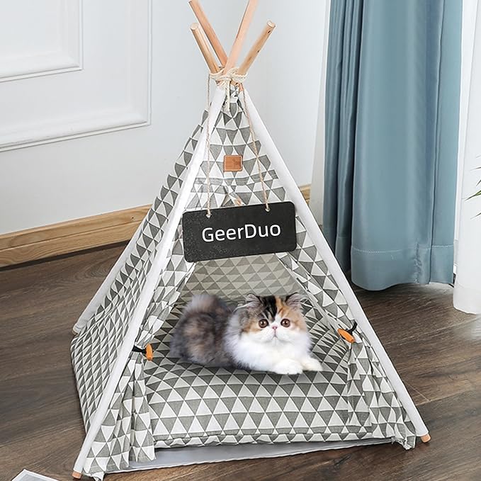 Pet Teepee, Portable Pet Tents for Small Dogs or Cats, Puppy Sweet Bed Washable Dog or Cat Houses with Cushion(Grey2,24)