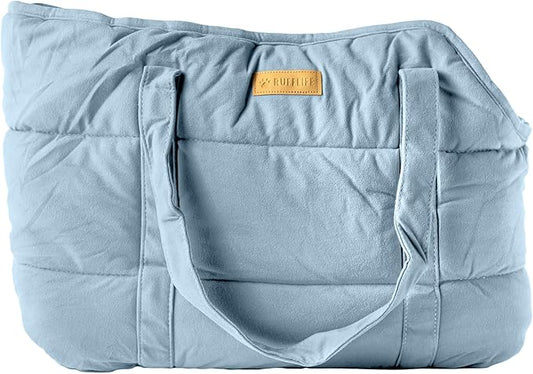 Cozy Plush Pet Carrier Purse - Secure Harness Clip, Lightweight Tote Design for Small Dogs and Puppies (Light Blue)