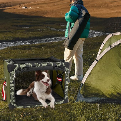 4 Door Portable Folding Dog Soft Crate, Quick Portable with Mesh Mat,Strong Steel Frame,Washable Fabric to Protect Pour pet's Health Indoor, Outdoor, Training & Travel Purposes Collapsible Dog Crate