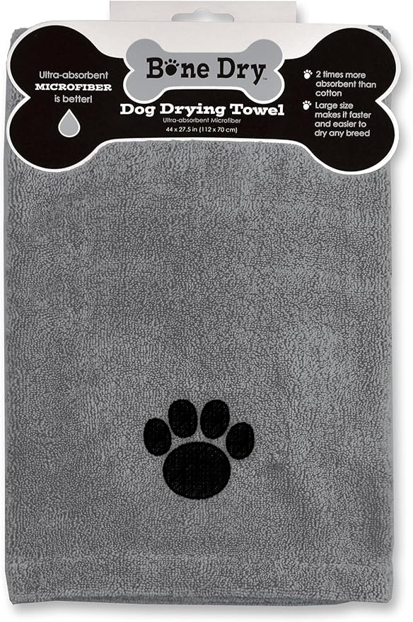 Grey Emb Paw Microfiber Drying Towel