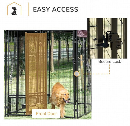 PawHut 8' x 4' x 6' Outdoor Dog Kennel with Rotating Bowl Holders, Walk-in Pet Playpen, Welded Wire Steel with Water and UV-Resistant Canopy, Red