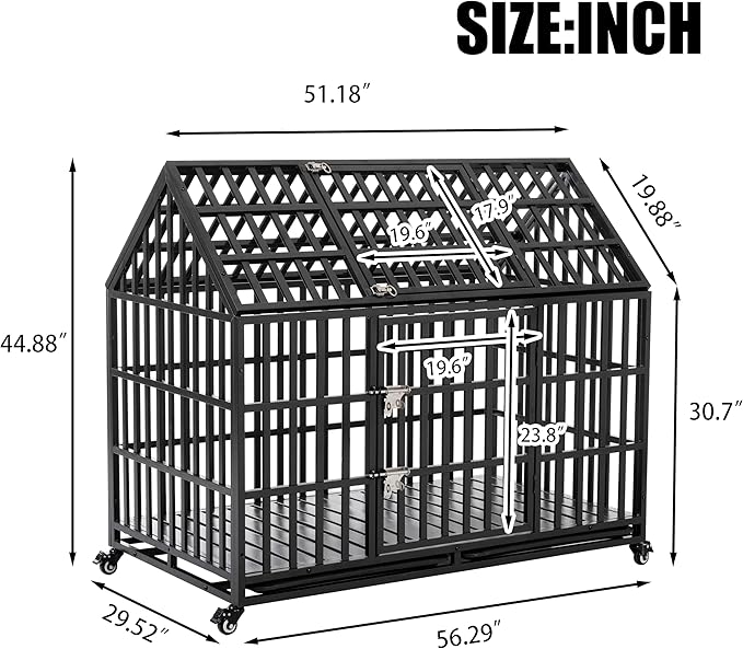 NicBex 51.2 Inch Heavy Duty Dog Crate Strong Metal Pet Kennel Playpen and Crate with Roof,Removable Trays and 4 Lockable Wheels,Furniture Style Dog Crate for Medium/Large Dogs,Black