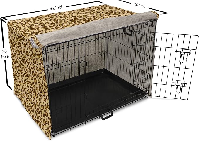 Lunarable Animal Print Dog Crate Cover, Digitally Generated Spots Classic Leopard Skin Graphic, Easy to Use Pet Kennel Cover for Medium Large Dogs, 42 Inch, Pale Camel Chocolate