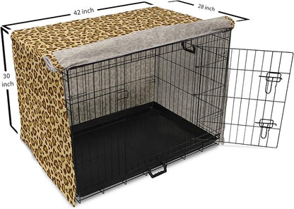 Lunarable Animal Print Dog Crate Cover, Digitally Generated Spots Classic Leopard Skin Graphic, Easy to Use Pet Kennel Cover for Medium Large Dogs, 42 Inch, Pale Camel Chocolate
