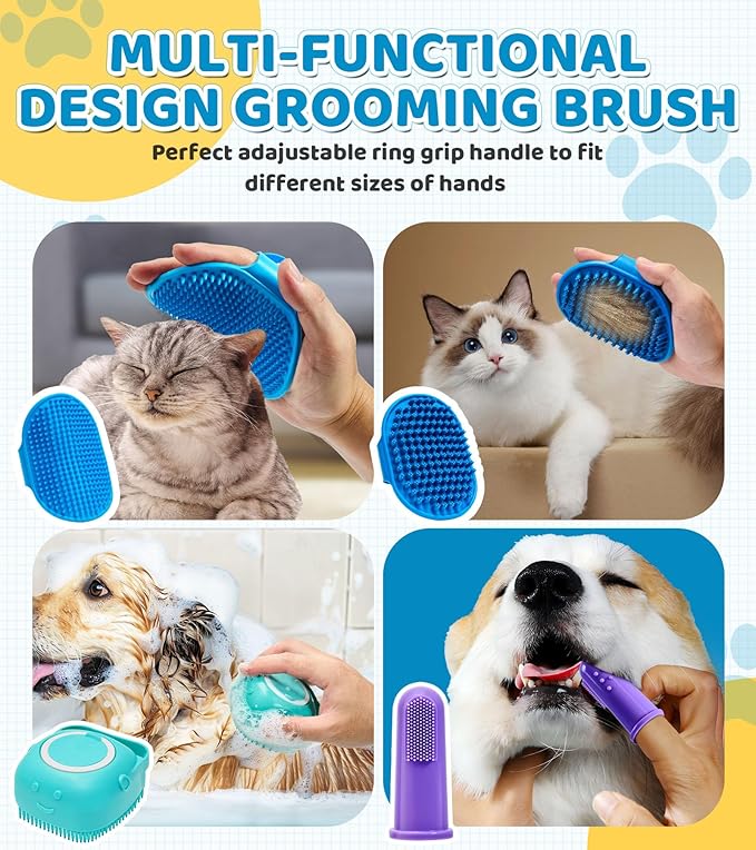 4PCS Dog Bath Brush Pet Massage Shampoo Brush Dog Scrubber for Dog Washing Brush Scrubber Pet Bath Massage Brush with Soft Silicone Bristles for Dog Cat Grooming Cleaning(Blue Blue Blue)