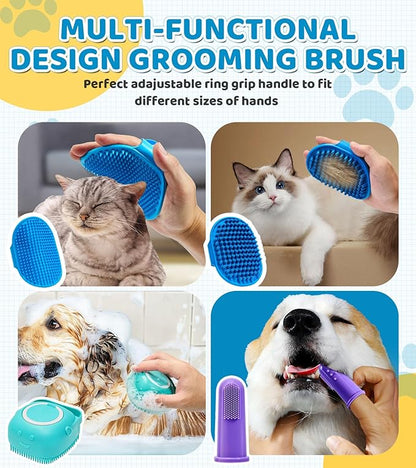 4PCS Dog Bath Brush Pet Massage Shampoo Brush Dog Scrubber for Dog Washing Brush Scrubber Pet Bath Massage Brush with Soft Silicone Bristles for Dog Cat Grooming Cleaning(Blue Blue Blue)
