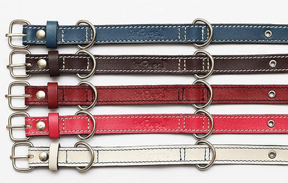 Premium Leather Collars with Stainless Steel Buckles (12"-15", Chocolate)