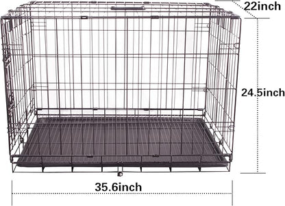 Durable, Foldable Metal Wire Dog Crate with Tray, Single Door, 35.6 x 22 x 24.5 Inches, Black