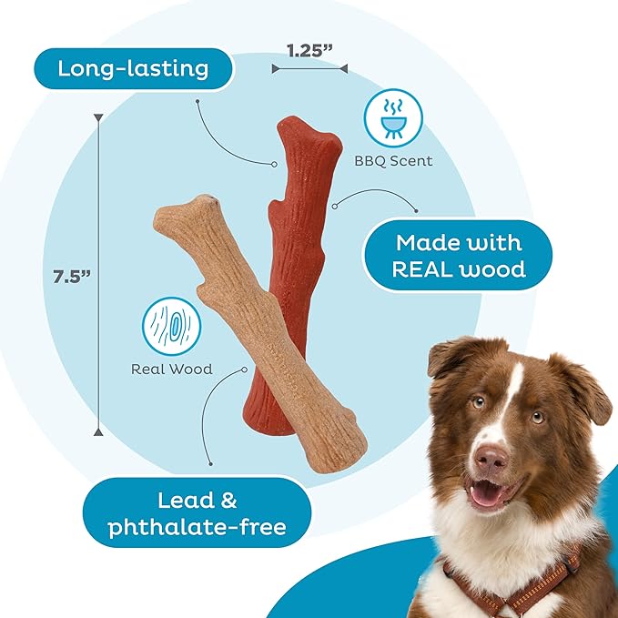 Petstages Dogwood Durable Dog Chew Toys, Real Wood & Mesquite, 2-Pack, Medium