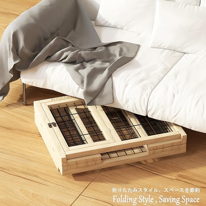 Wooden Folding Pet Cage Puppy Kennel & Cat Cage with Flippable Roof and Removable Tray, Indoor Dog Crate Furniture, Easy Assemble Easy Storing (M)