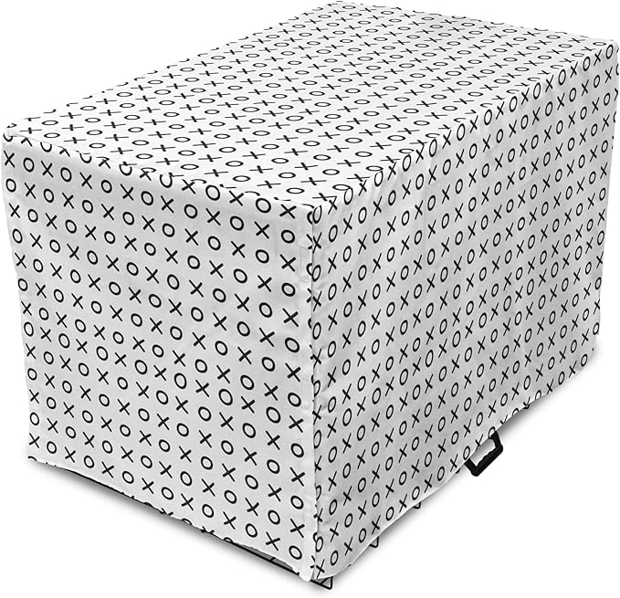 Ambesonne XOXO Dog Crate Cover, Simplistic and Monochrome Design of Letters X and O Modern Art Print, Easy to Use Pet Kennel Cover for Medium Large Dogs, 48 Inch, Grey Charcoal