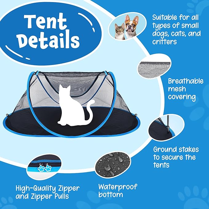 Evergreen Pet Supplies [2 Pack] Extra Large Animal Play Tent for Cats, Dogs, Lizards & Other Small Animals - Pet Enclosures w/Stakes & Carry Bag - Portable - Pop Up Pet Playpen - Breathable Mesh Tent