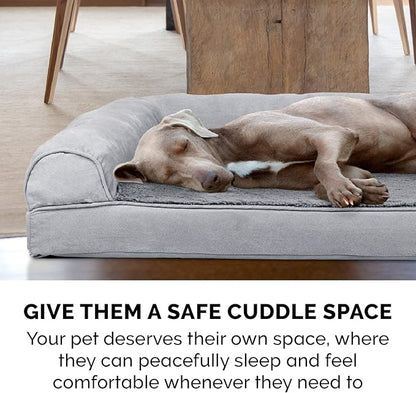 Furhaven Orthopedic Dog Bed for Large Dogs w/ Removable Bolsters & Washable Cover, For Dogs Up to 95 lbs - Plush & Suede Sofa - Gray, Jumbo/XL