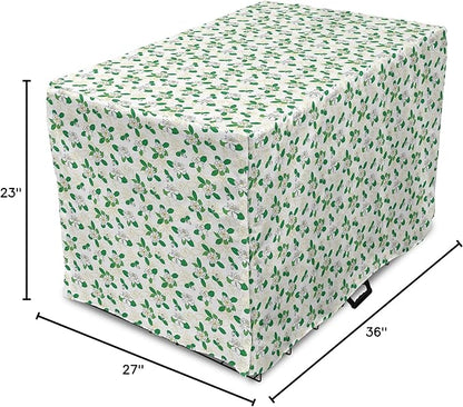 Lunarable Jasmine Dog Crate Cover, Gardenia Simplistic Romantic Flowers Continuous Pattern, Easy to Use Pet Kennel Cover for Medium Large Dogs, 36 Inch, Fern Green Pastel Yellow