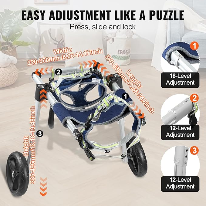 VEVOR 2 Wheels Dog Wheelchair for Back Legs