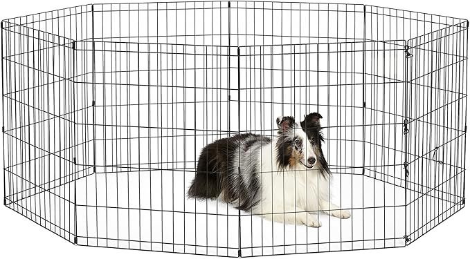 New World Dog Exercise Pen & Playpen, 24" W x 30" H, No Door, Black