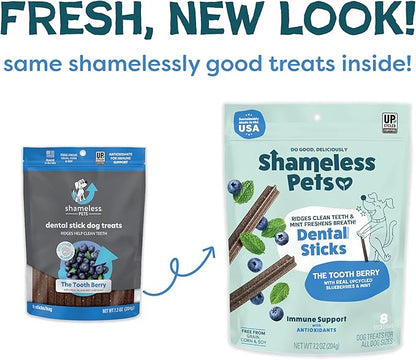 Shameless Pets Dental Treats for Dogs, Variety (3-Pack) - Healthy Teeth Cleaning Sticks for Fresh Breath - Dog Bones Dental Chews Free from Grain, Corn & Soy