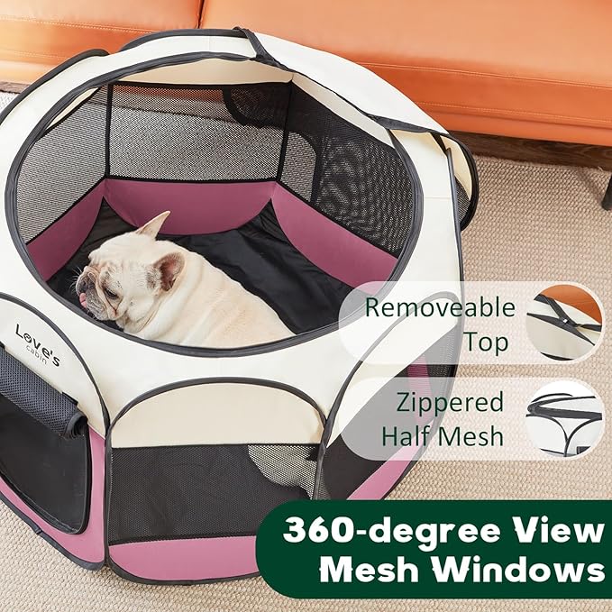 Love's cabin Pet Puppy Dog Playpen, Medium Dog Tent Crates Cage Indoor/Outdoor, Portable Playpen for Cat, Foldable Pop Up Dog Kennel Playpen with Carring Case, Removable Zipper Top, Pink