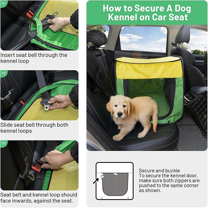 Travel Dog Crate Portable Dog Kennel for Small Dogs Pop Up Soft Dog Enclosure Indoor Outdoor for Medium Dogs Pets Foldable Crate（Green and Yellow-Medium）