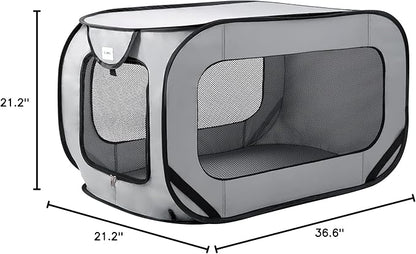 Love's cabin 36in Portable Large Dog Bed - Pop Up Dog Kennel, Indoor Outdoor Crate for Pets, Portable Car Seat Kennel, Cat Bed Collection, Grey