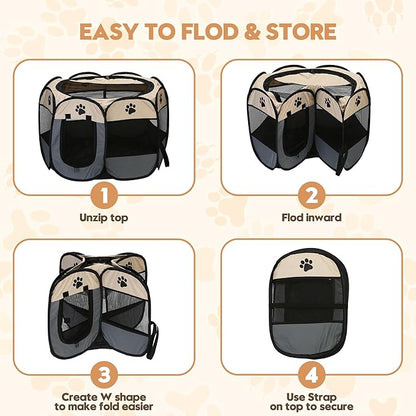 Sea Team Foldable Pet Playpen - Portable, Soft Pop-Up Design for Dogs, Cats and Kittens - Breathable Mesh Fabric Cage - Lightweight and Indoor/Outdoor Use