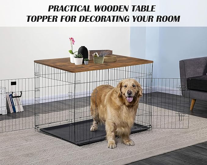 HiCaptain Dog Kennel Wooden Crate Table Topper, Foldable 48 inches Dog Table Top, Durable Decorative Dog Kennel Table Topper for Large Dogs Cage - Vintage Style