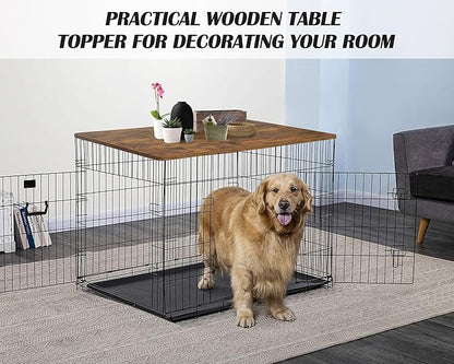 HiCaptain Dog Kennel Wooden Crate Table Topper, Foldable 48 inches Dog Table Top, Durable Decorative Dog Kennel Table Topper for Large Dogs Cage - Vintage Style