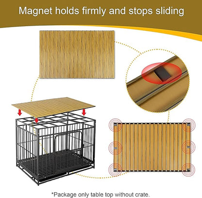 PetmystifyDog Crate Topper with Magnets for 42 Inch Crate - Aluminum Foldable Dog Kennel Topper Decorative Storage Pet Crate Table Light Brown (Only Topper)
