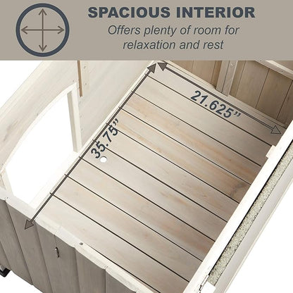 MidWest Homes for Pets Eilio Folding Outdoor Wood Dog House, No Tools Required for Assembly | Dog House Ideal for Medium Dog Breeds, Beige (12EWDH-M)