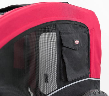 TRIXIE Convertible Dog Bike Trailer and Pet Stroller for Small to Medium Dogs up to 48 lbs, Quick Set-up and Fold Down, Red