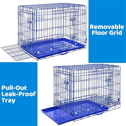 Homey Pet Dog Crates for Medium Dogs, 30 Inch Dog Cage for Small Dogs, Foldable Nano-Coating Metal Wire Small Dog Kennel Indoor with Removable Grid Tray, Double Doors, PINK30+BLUE30+GREEN30 Bundle