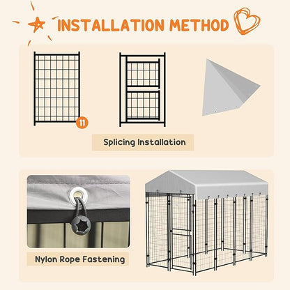 PawHut 7.8' x 6' Dog Kennel Outdoor with Waterproof Cover, Dog Playpen for Extra Large Dogs with Two Part Door Design, Silver