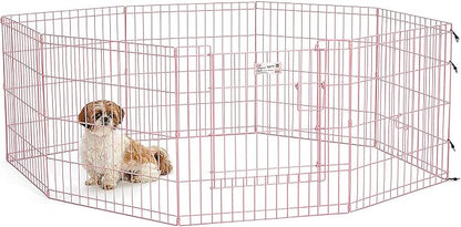 MidWest Homes for Pets Dog Exercise Pen & Playpen, 24" W x 24" H, with Door, Pink