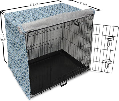 Lunarable Yellow and Blue Dog Crate Cover, Portuguese Traditional Tiles Abstract Mosaic Floral Swirl Motifs, Easy to Use Pet Kennel Cover for Small Dogs Puppies Kittens, 22 Inch, Blue Orange Yellow