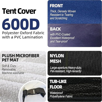 GDanes Blue Dog Tent House - Portable Indoor/Outdoor Dog Bed with Soft Pad for Large Dogs, 42 x 42 x 32 Inches