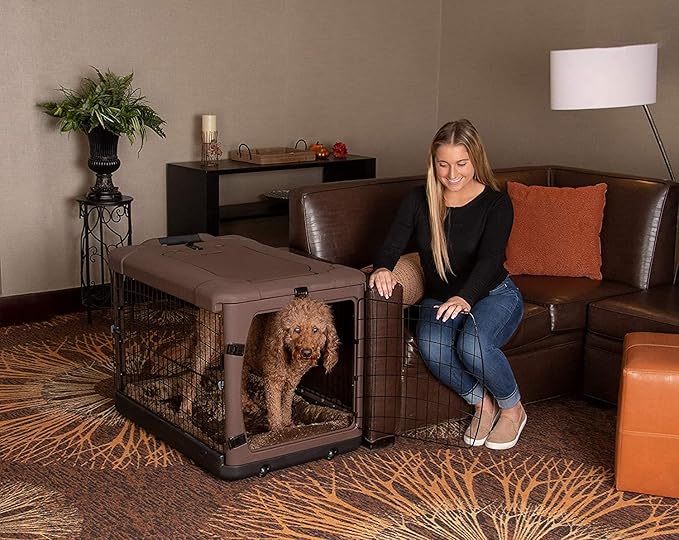 Pet Gear “The Other Door” 4 Door Steel Crate for Dogs/Cats with Garage-Style Door, Includes Plush Bed + Travel Bag, No Tools Required, 3 Models, 3 Colors