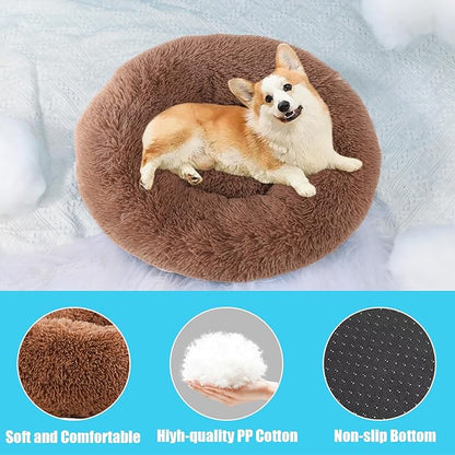 HYQ Small Dog Bed, Pet Beds for Small Dogs, Cat Beds for Indoor Cats, Fluffy Faux Fur Plush Small Dog Bed, Washable Puppy Bed with Anti-Slip Bottom, Dog Bed Small Size Dog (Khaki, 24 Inch)