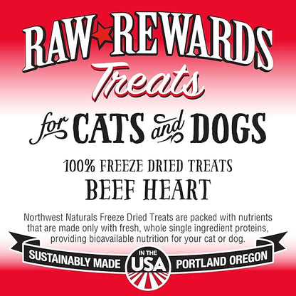 Northwest Naturals Raw Rewards Freeze-Dried Beef Heart Treats for Dogs and Cats - Bite-Sized Pieces - Healthy, 1 Ingredient, Human Grade Pet Food, All Natural - 10 Oz