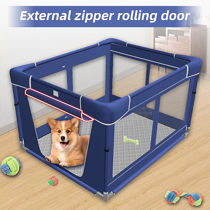 42 × 42 Inch Puppy PlayPen, Dog Playpen with Mat for Puppies, Small and Medium Dogs, Pet PlayPen for Outdoors & Indoors