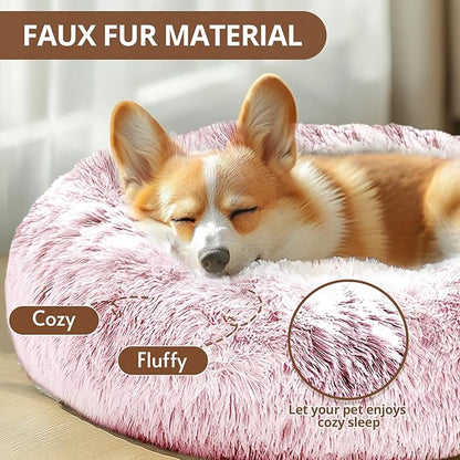 JOLLYVOGUE Donut Dog Bed for Medium Dogs, Anti-Anxiety Washable Round Bed, Calming Donut Dog Cat Bed for Puppy Bed, Fluffy Dog Beds for Large Dogs, Round Puppy Bed for Indoor Pet (31"/Smoke Pink