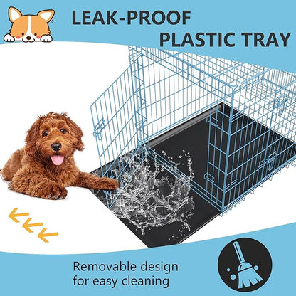 FDW Dog Crate Dog Kennel Cage with Double Door,36 inch Folding Metal Wire Dog Cage with Removable Tray&Divider Panel,Pet Crate for Medium Dogs,Blue
