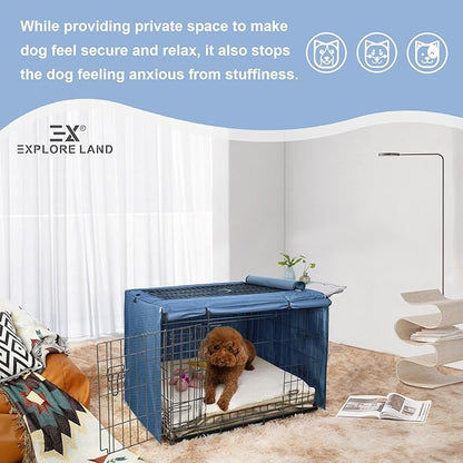 Explore Land Dog Crate Cover for 36 Inches Wire Cage, Heavy-Duty Lattice Pet Kennel Enclosure Compatible with 1 2 3 Doors Standard Metal Cage (Blue)