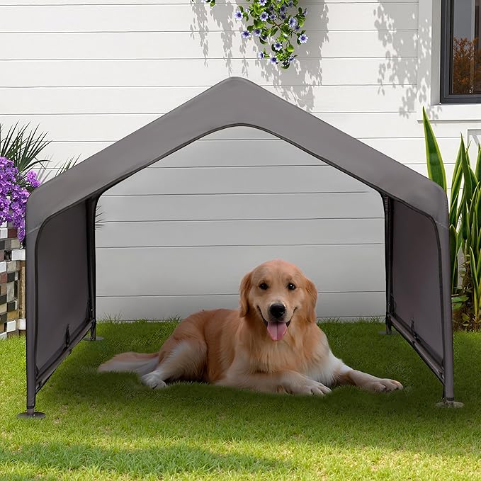 Dog Tent Outdoor, Extra Large Dog House Outside, Big Dog Shade Shelter Waterproof Weatherproof Doghouse Canopy with Ground Nails, Sun Rain Cover for Pet Cat Goat Livestock, 4'x 4'x 3.3', Gray