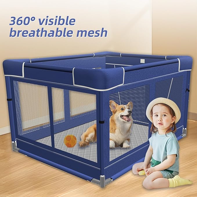42 × 42 Inch Puppy PlayPen, Dog Playpen with Mat for Puppies, Small and Medium Dogs, Pet PlayPen for Outdoors & Indoors