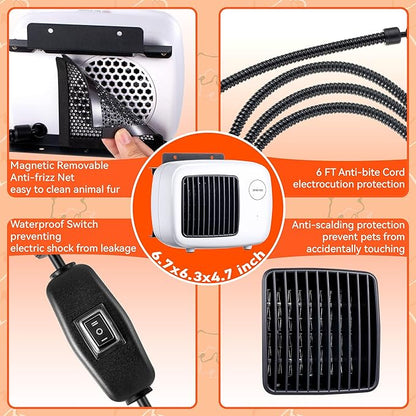 Dreyoo Dog House Heater with Thermostat, Pet House Heater with 6FT Anti Chew Cord and Safe Overheat Protection, 2 Heating Mode (200/400W) Pet House Furnace for Dogs Chicken Coops Rabbits(White,1 Pcs)