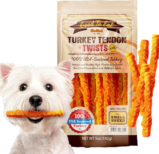 Gootoe Turkey Tendon Wrapped Chicken Stick – 100% USA-Sourced, Natural Snack, Premium Training Chews, Hypoallergenic, Rawhide-Free, Reseal Value Bags, Sizes for Small Dogs, Twists (Small) 10 Unit/Pack